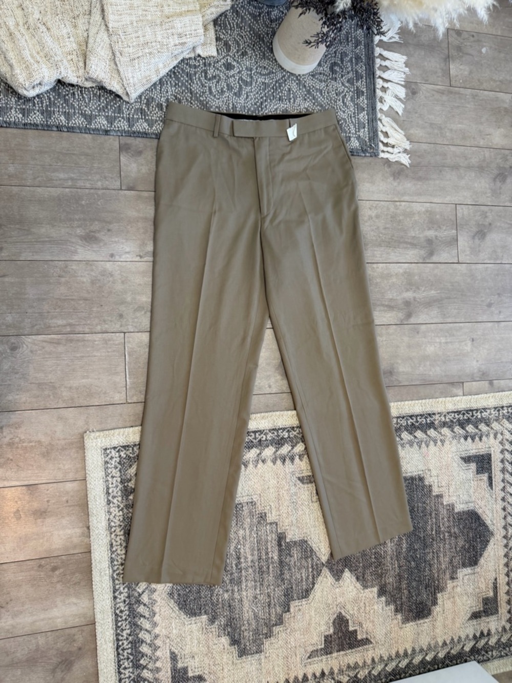 Perry Ellis Pleated Straight Dress Pants 34/32 Men's Rustic Beige Dry Cleaned - Picture 7 of 15